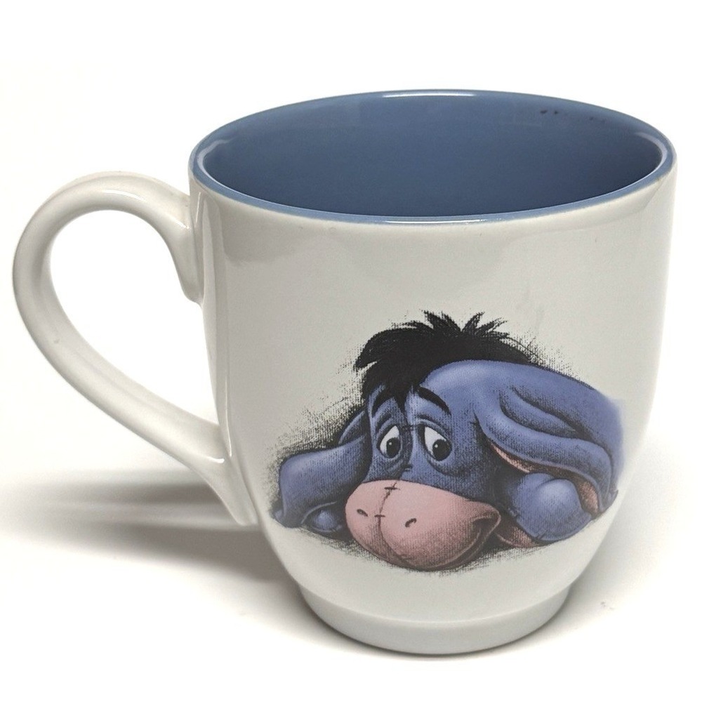 Disney Eeyore Extra Large Mug White And Purple 4 1/2" Tall White Cup Blue Inside